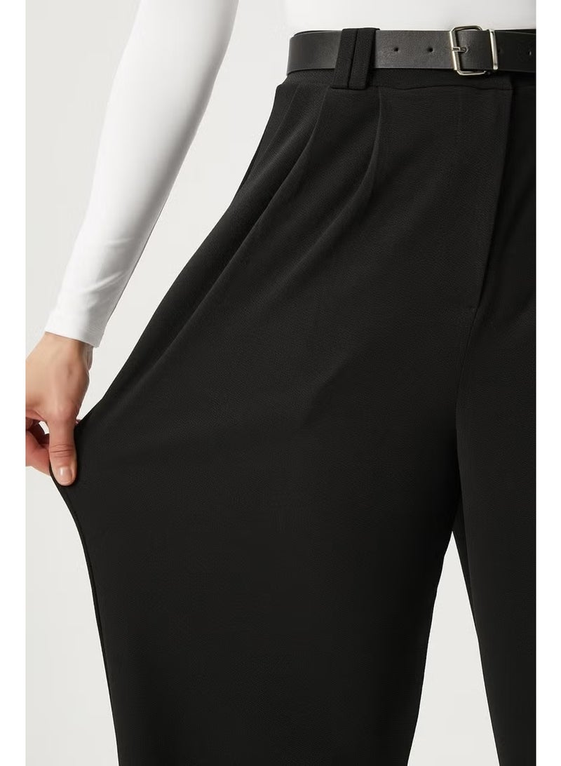 Ritnice Women's Rena Belted Lycra Black Palazzo Trousers - Image 2